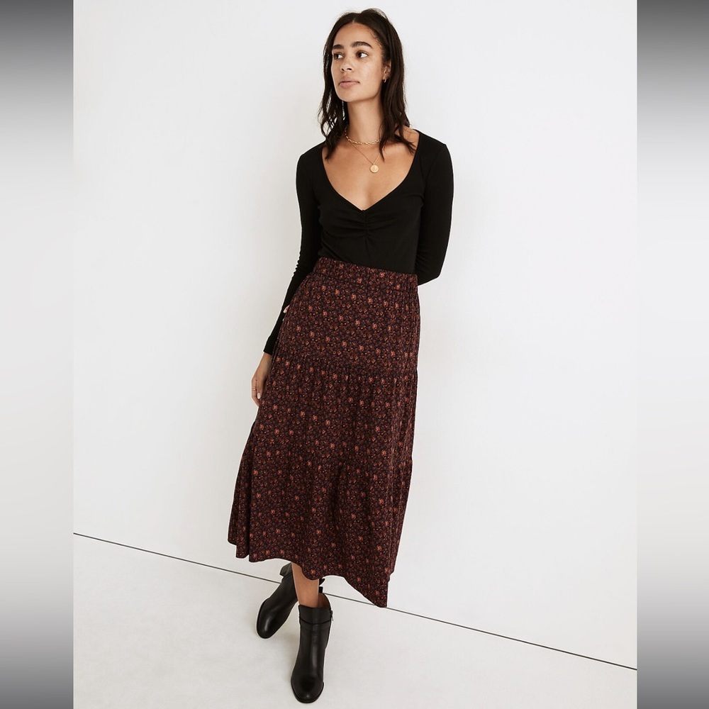 Madewell Pull-On Tiered Maxi Skirt in Orchard Floral size XXS